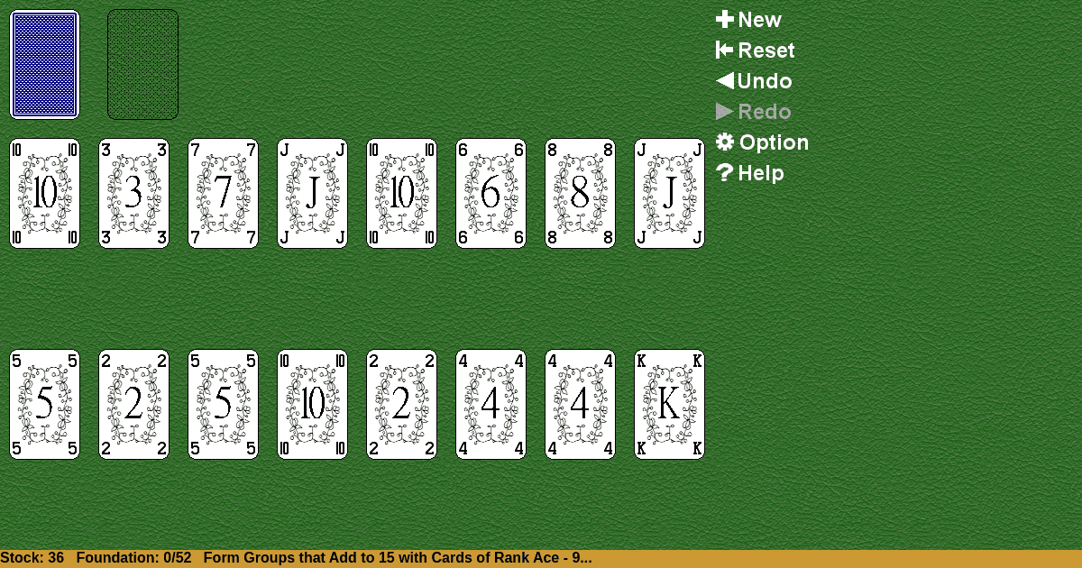 Straight Fifteens Solitaire
